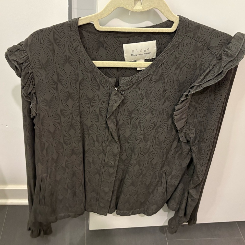 Hinge Olive Ruffle Sleeve Top